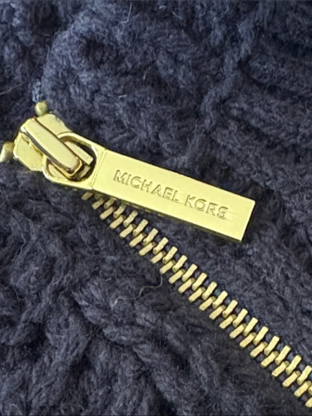 Michael Kors navy blue Sweater with Cream Hem and Gold Zipper pulls size L